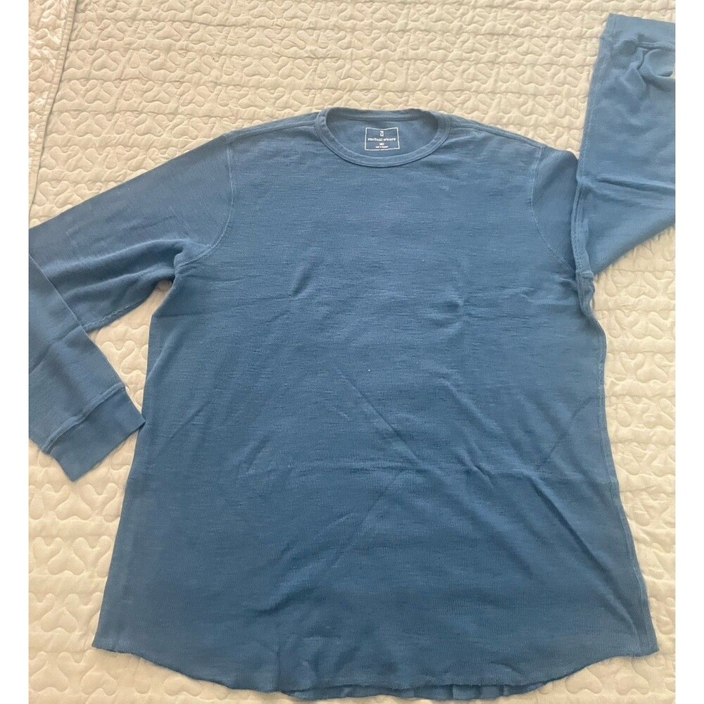 Mens 2XLT Ribbed T-shirt Heather Blue Cotton Long Sleeve Casual Mutual Weave